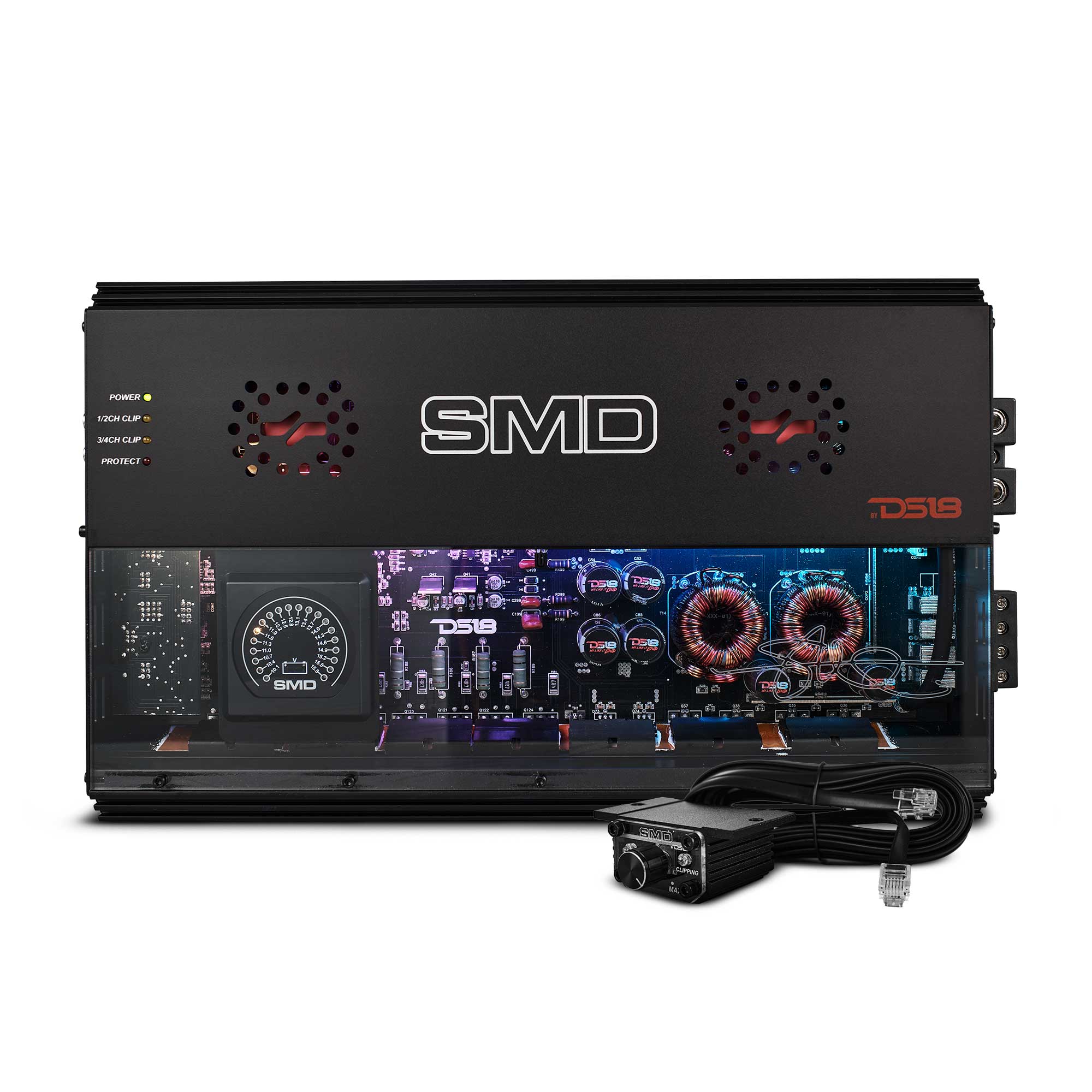 SMD 4-Channel Class AB Amplifier with VM-1 Voltmeter and Digital LED Lights 4 x 500W at 2-Ohm - Steve Meade Designs