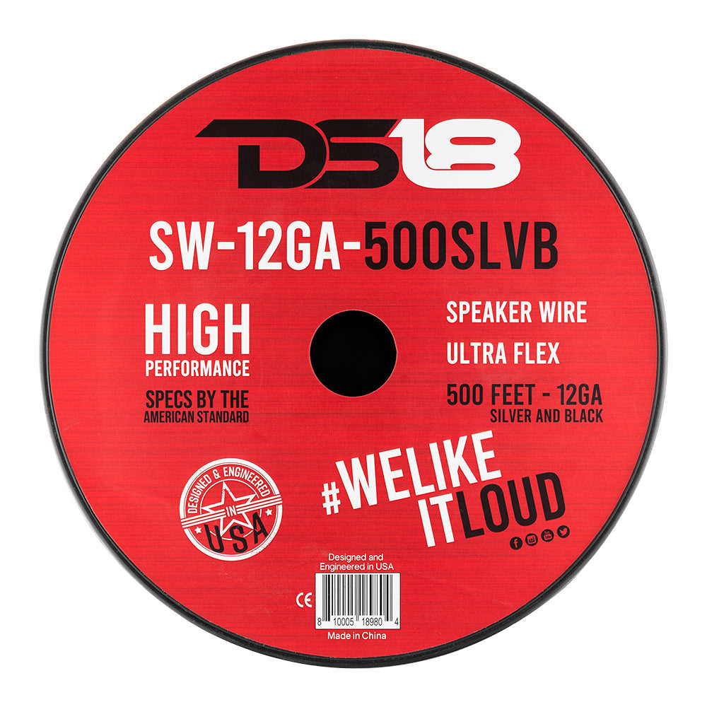 DS18 12-GA Speaker Wire 500 Feet -Silver and Black