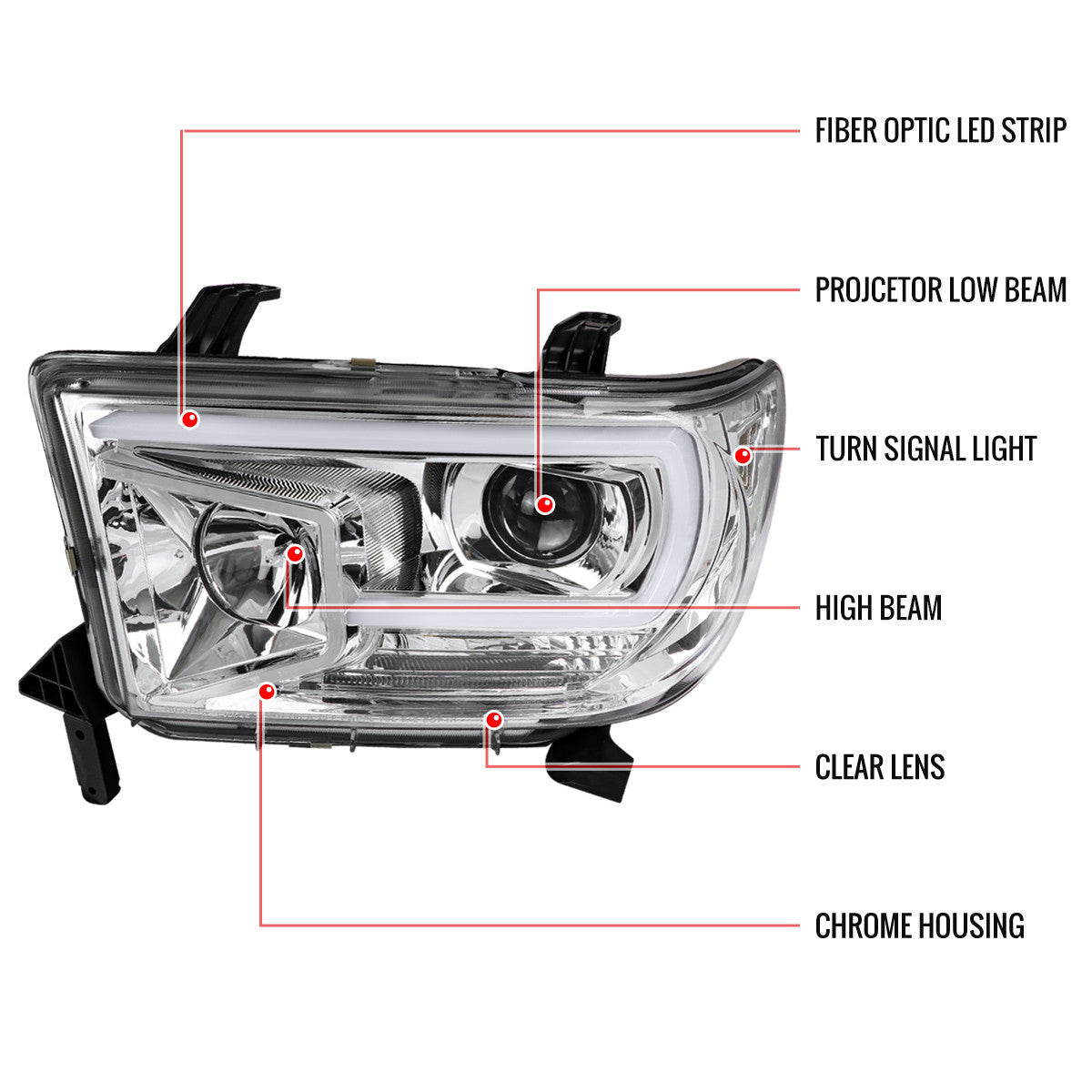 Spec-D 07-13 Tundra 08-17 Sequoia Projector Headlights LED Bar Chrome