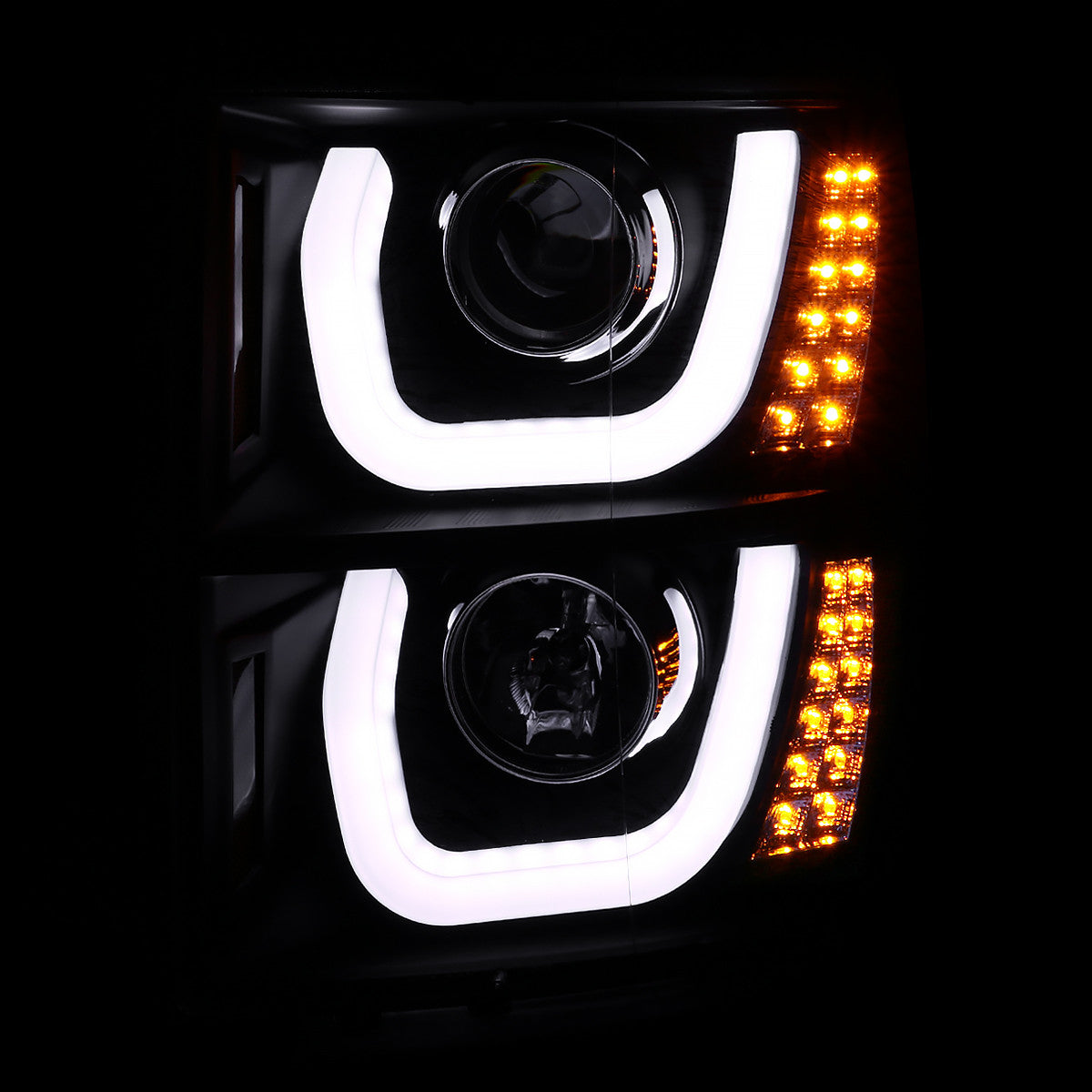 Spec-D 14-15 Silverado U-Bar LED Projector Headlights Black