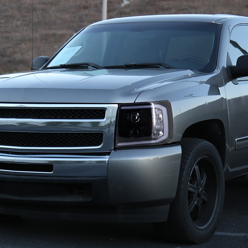 Spec-D 07-14 Silverado LED Bar Proj Headlights Black Smoked