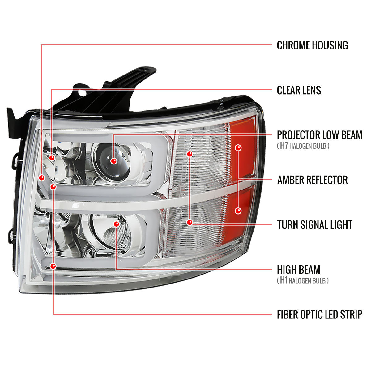 Spec-D 07-14 Silverado 2500HD 3500HD Headlights LED Bar Chrome