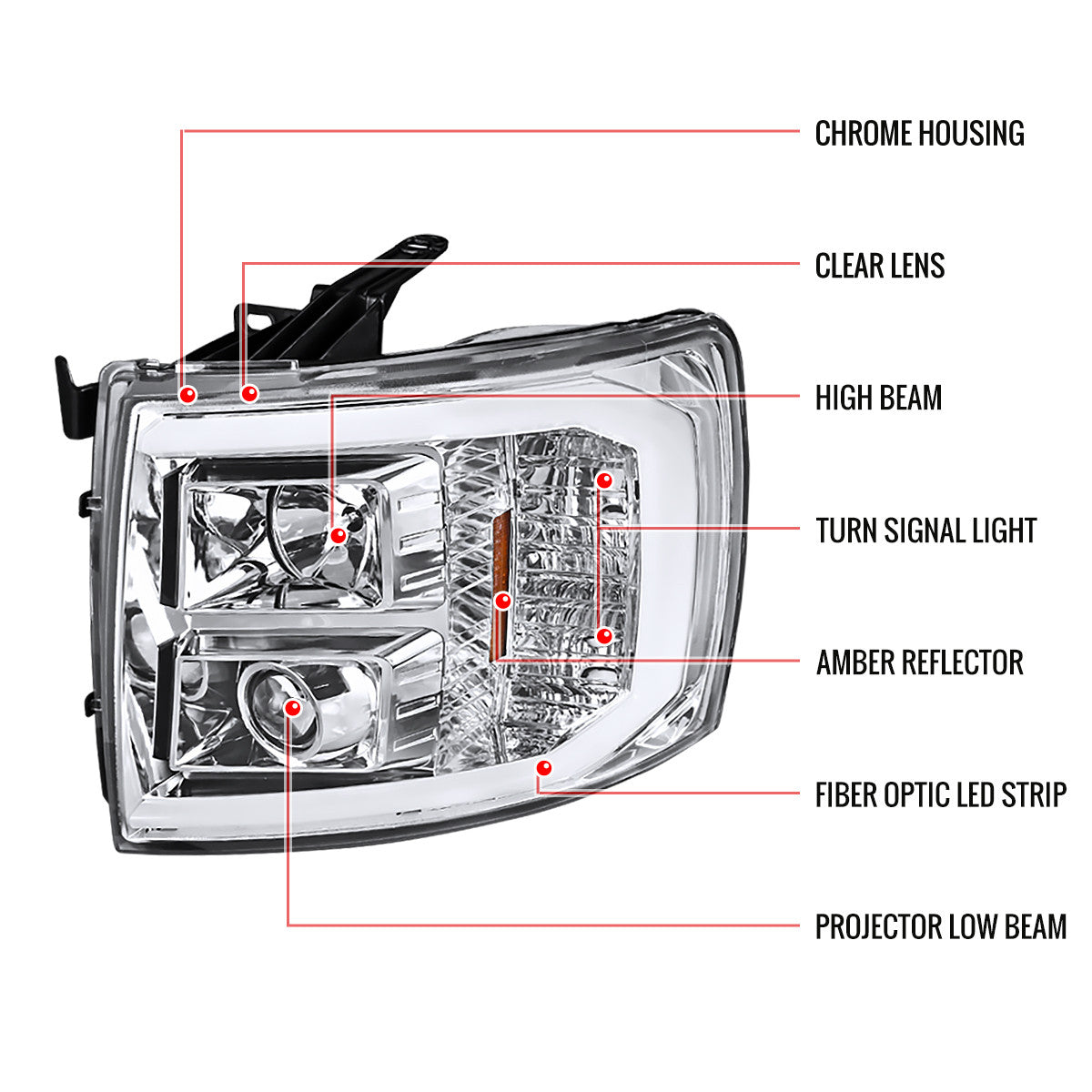Spec-D 07-13 Silverado Headlights LED C-Bar Projector Chrome/Clear