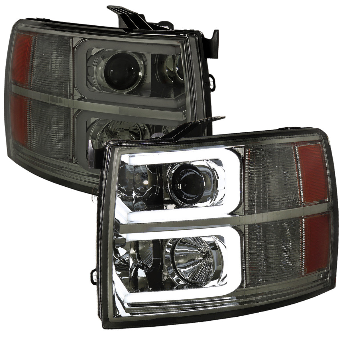 Spec-D 07-13 Silverado Pro Headlights LED Bar Chrome Smoked