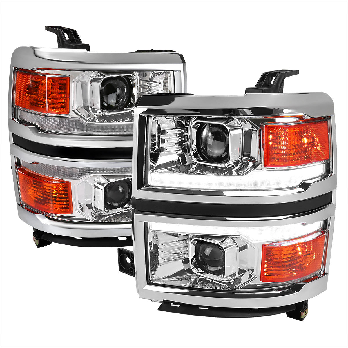 Spec-D 14-15 Silverado 1500 Pro Headlights SEQ LED Chrome