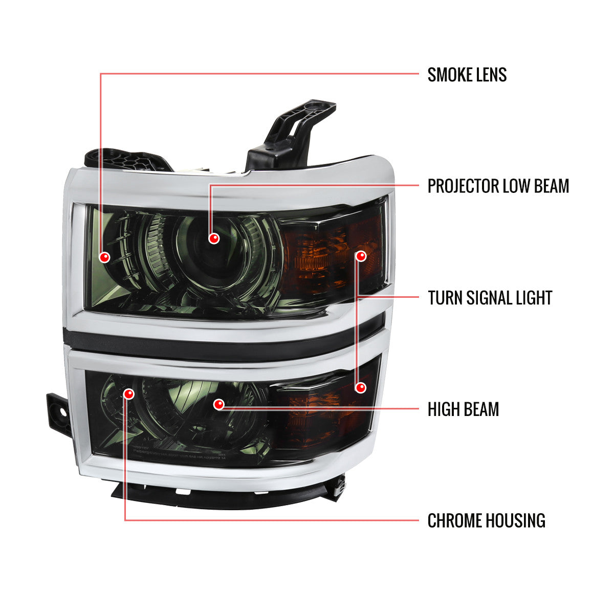 Spec-D 14-15 Chevy Silverado 1500 Projector Headlights Smoked