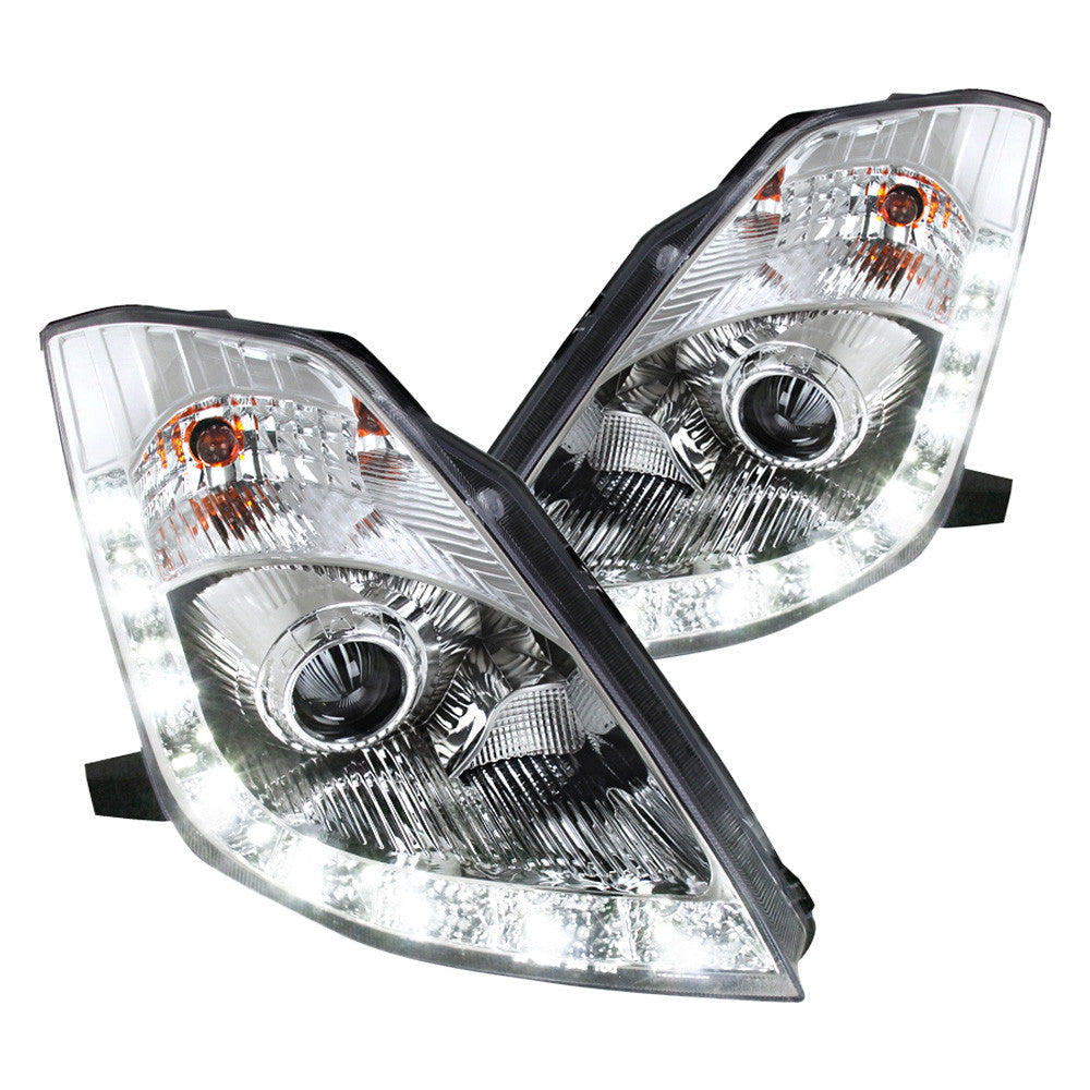 Spec-D 06-09 Nissan 350Z Headlights Projector LED Strip Matte Black
