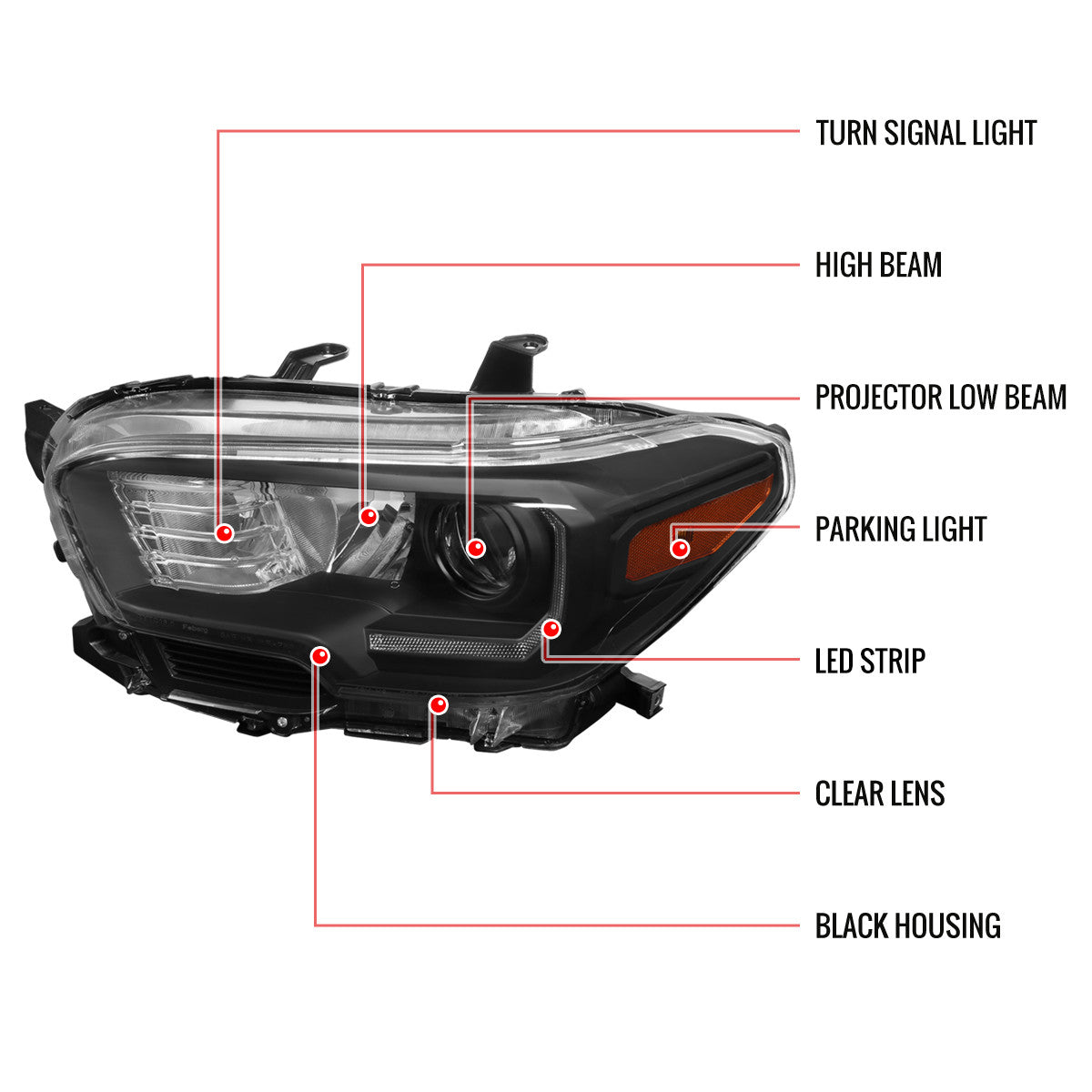 Spec-D 16-23 Toyota Tacoma Headlights LED Bar Projector Matte Black