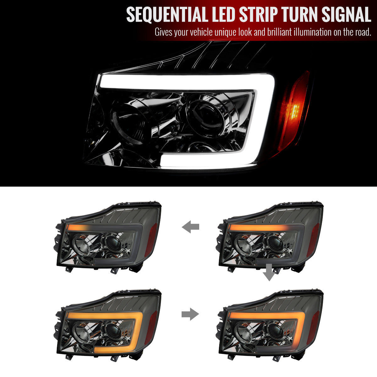 Spec-D 04-15 Titan 07-07 Armada Pro Headlights LED Bar Chrome