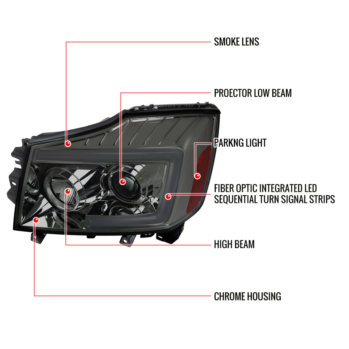 Spec-D 04-15 Titan 07-07 Armada Pro Headlights LED Bar Chrome