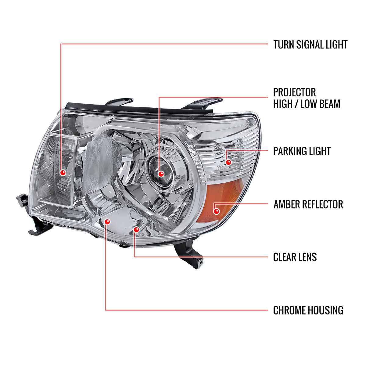 Spec-D 05-11 Toyota Tacoma Retro Projector Headlights Chrome