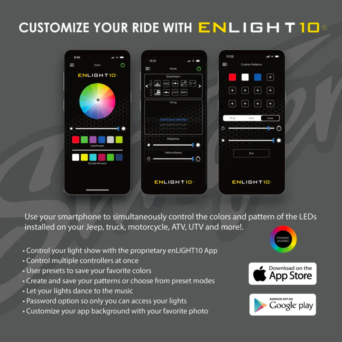 Stinger 4-Pc RGB Dynamic Rock Light Kit w/Bluetooth Remote & On/Off Switch - ENLIGHT10 App Compatible