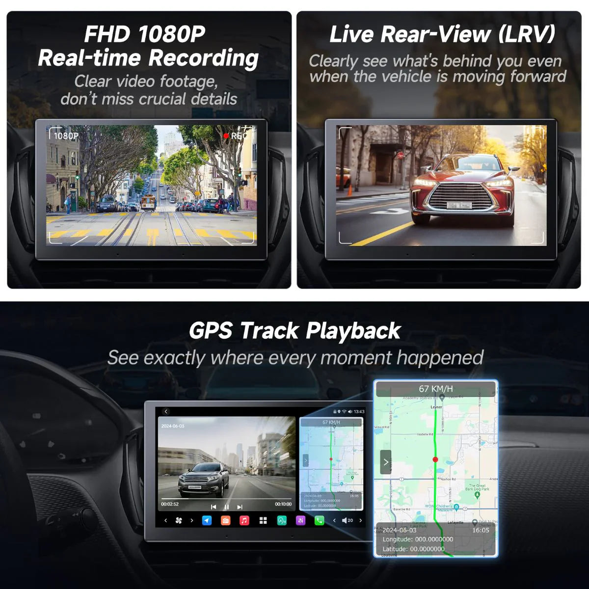 Rear Recording Camera FHD 1080P Real-Time Recording