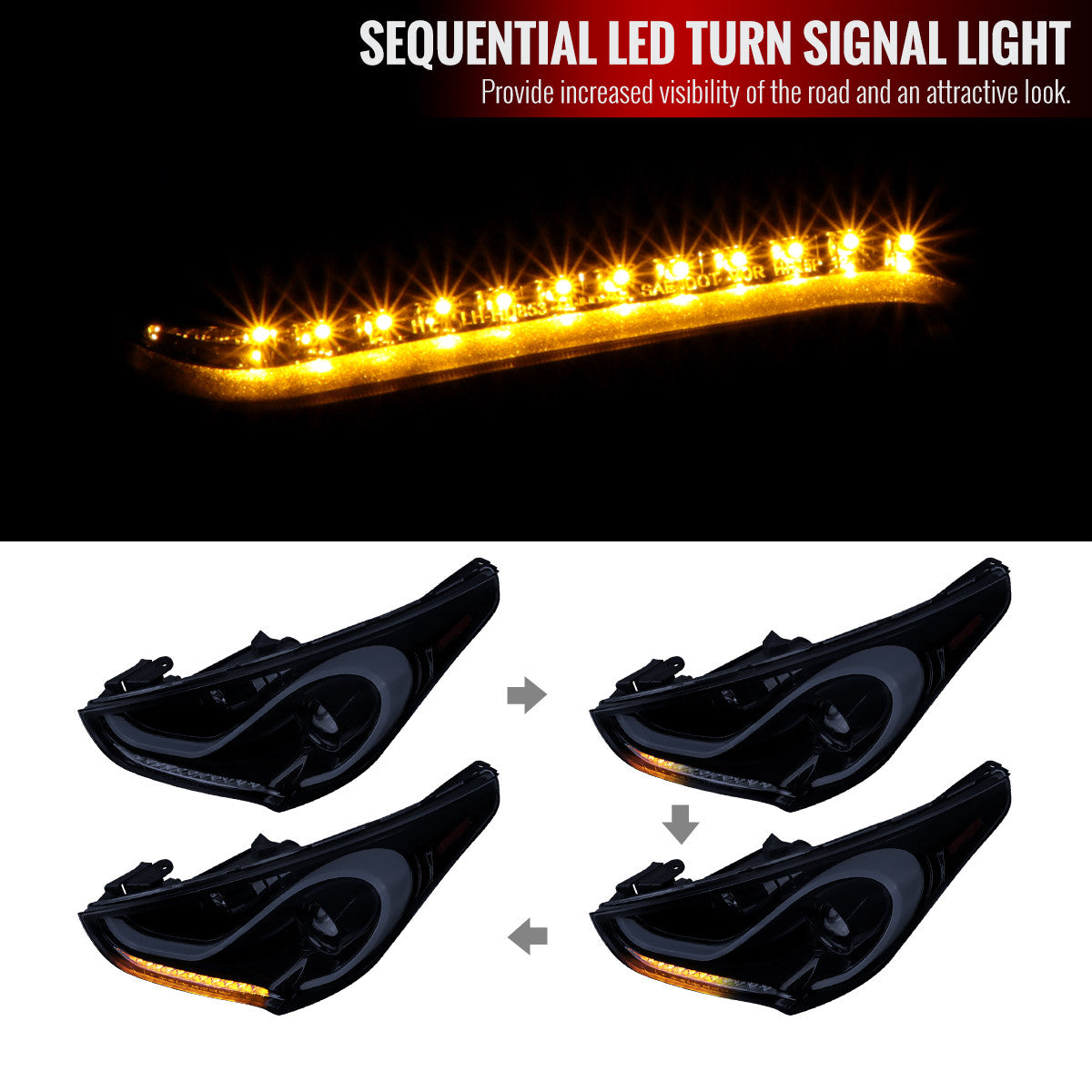 Spec-D 12-17 Veloster Sequential LED Headlights Black/Smoked