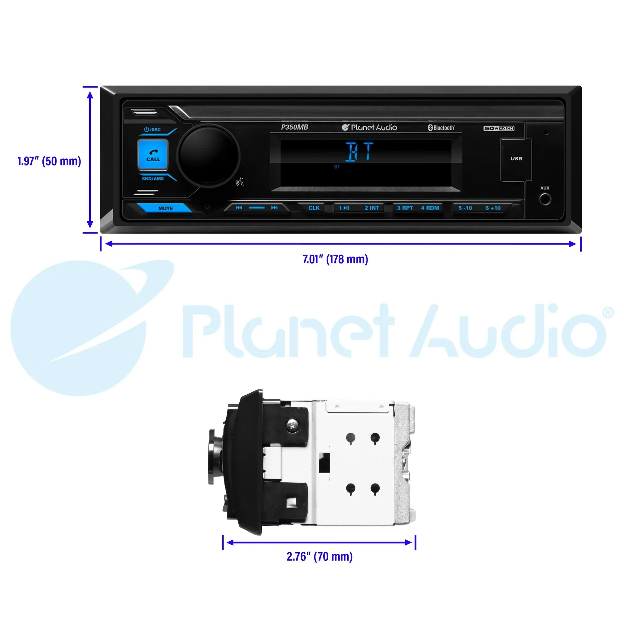 Planet Audio P350MB Car Audio Stereo System - Single Din, Bluetooth Audio and Calling Head Unit, MP3