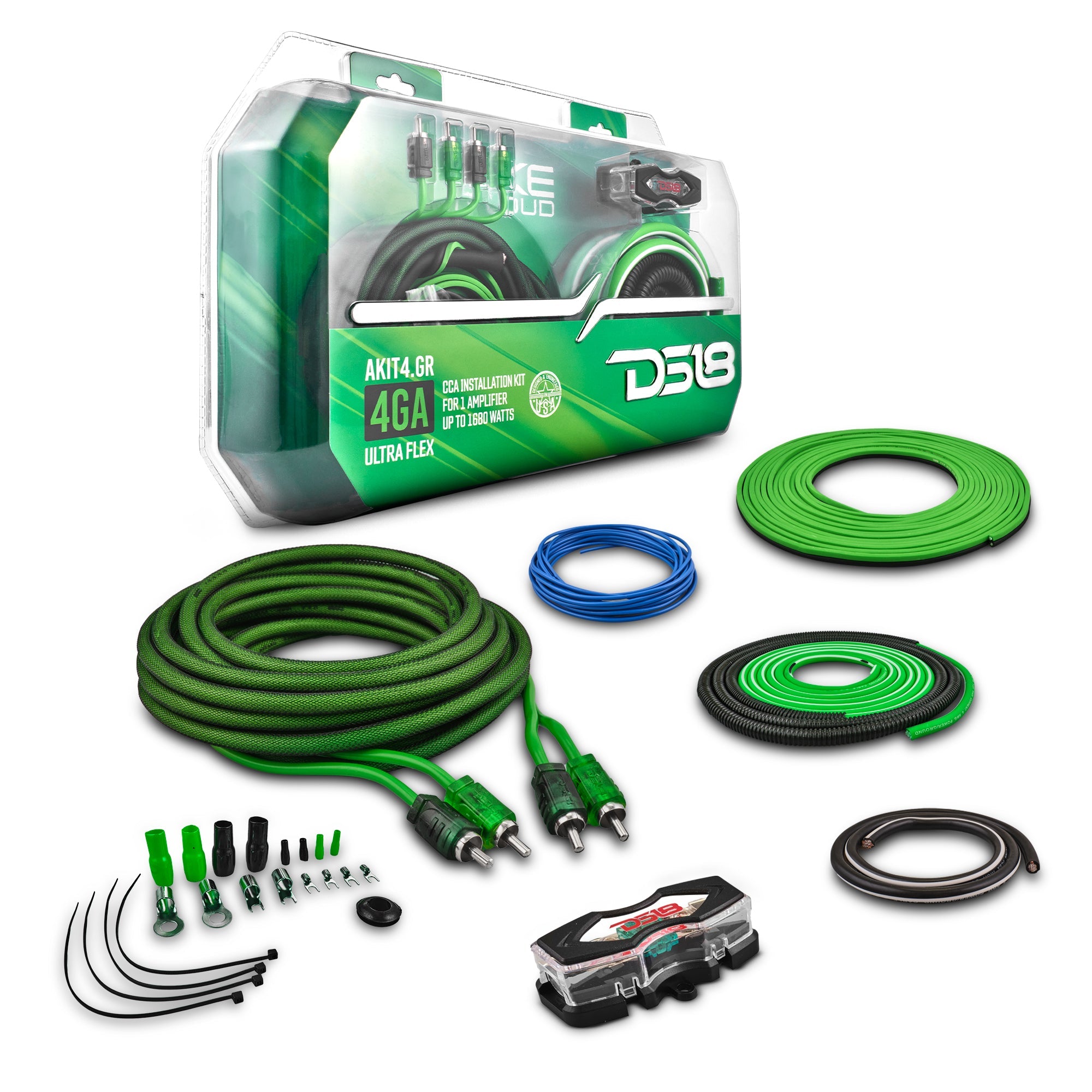 4-GA Amplifier Installation Wiring Kit - Green