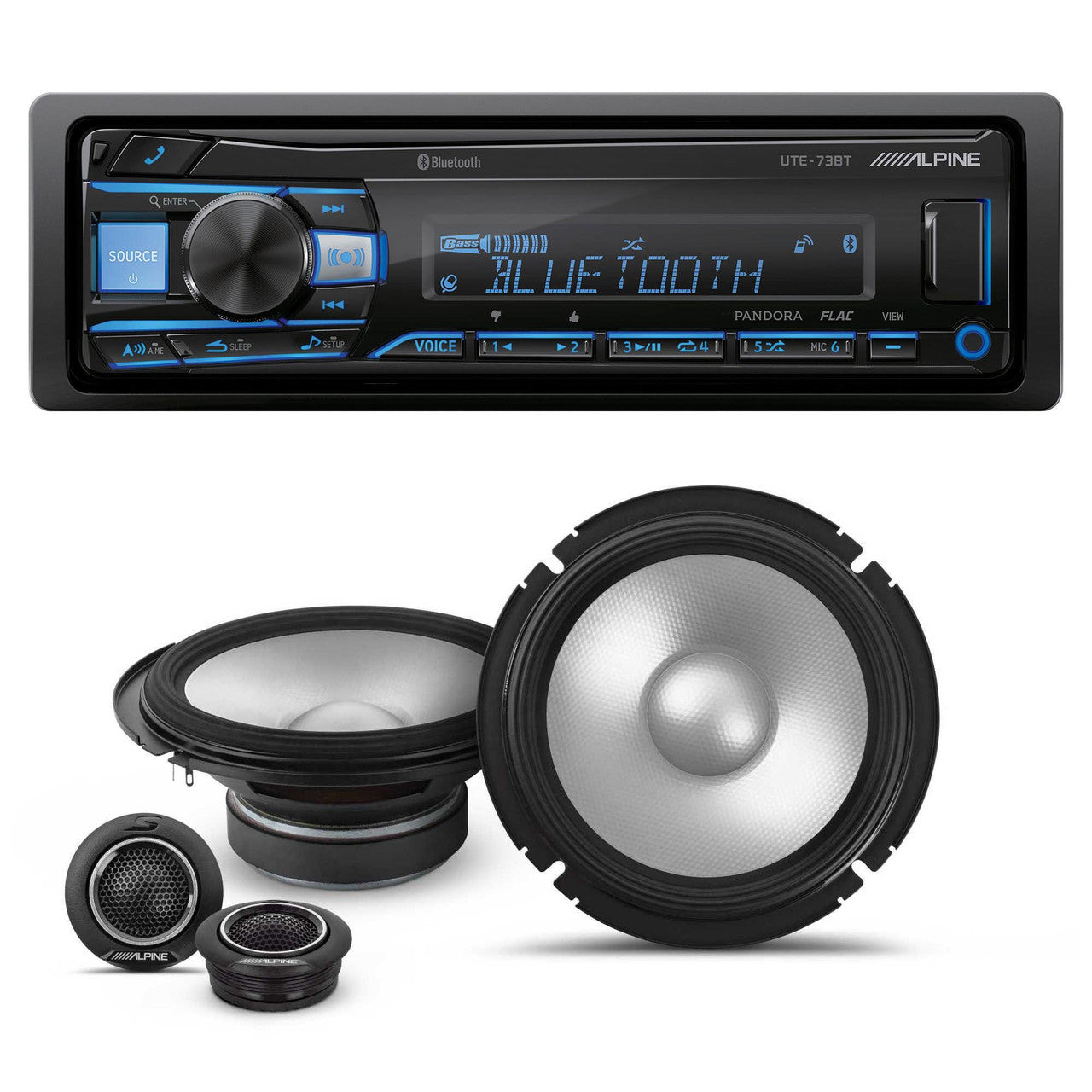 Alpine UTE-73BT Mech-less Digital Bluetooth Media Receiver with 1 Pair Alpine S2-S65C Type S 6.5