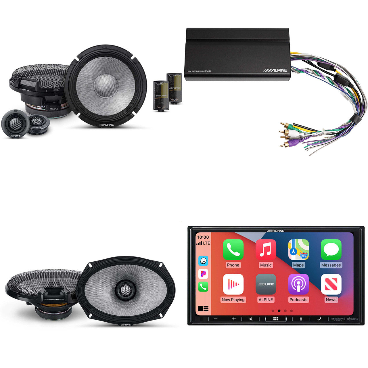 Alpine iLX-407 7-Inch Multimedia Receiver Apple Carplay and Android Auto w/ KTA-450 Powerpack Amp & 6.5
