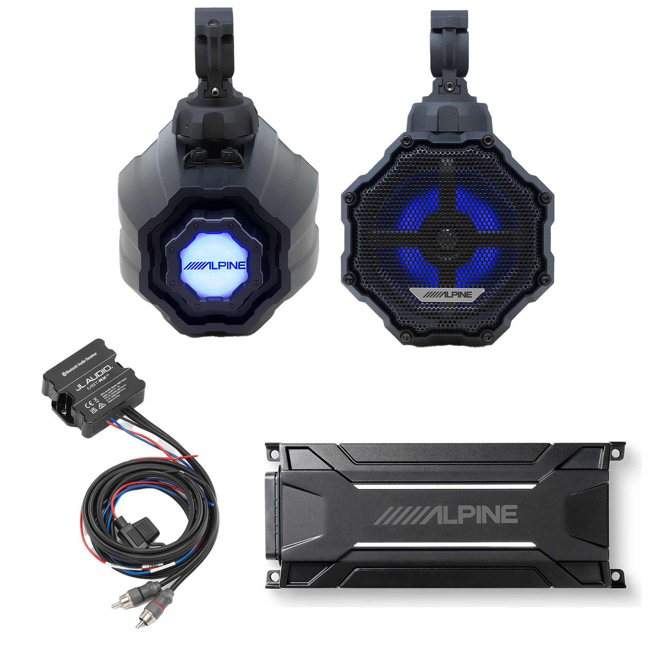Alpine SPV-65RGB-CAN 6.5” Cage-Mounted Universal Weather-Resistant Coaxial RGB LED Speaker Pods w/ Bluetooth Source and Amp