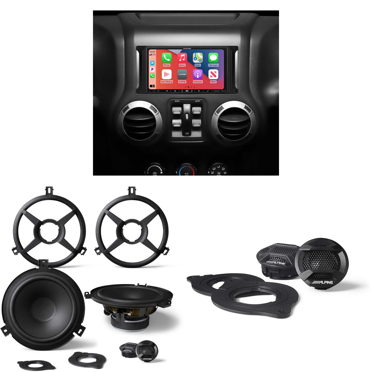 Alpine i407-WRA-JK 7in In-Dash Digital Receiver w/ SPV-10TW-WRA & SPV-65X-WRA Bundle for 07-17 Wrangler
