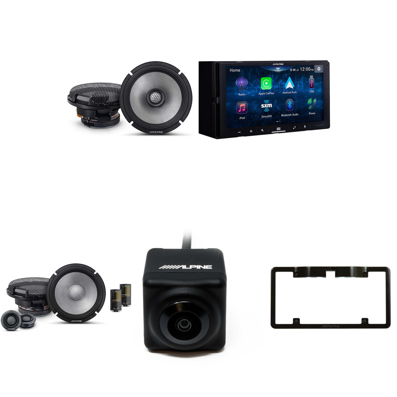 Alpine iLX-W670 with Back up Camera, License Plate Frame & R2-S65 Coaxial R2-S65C Component