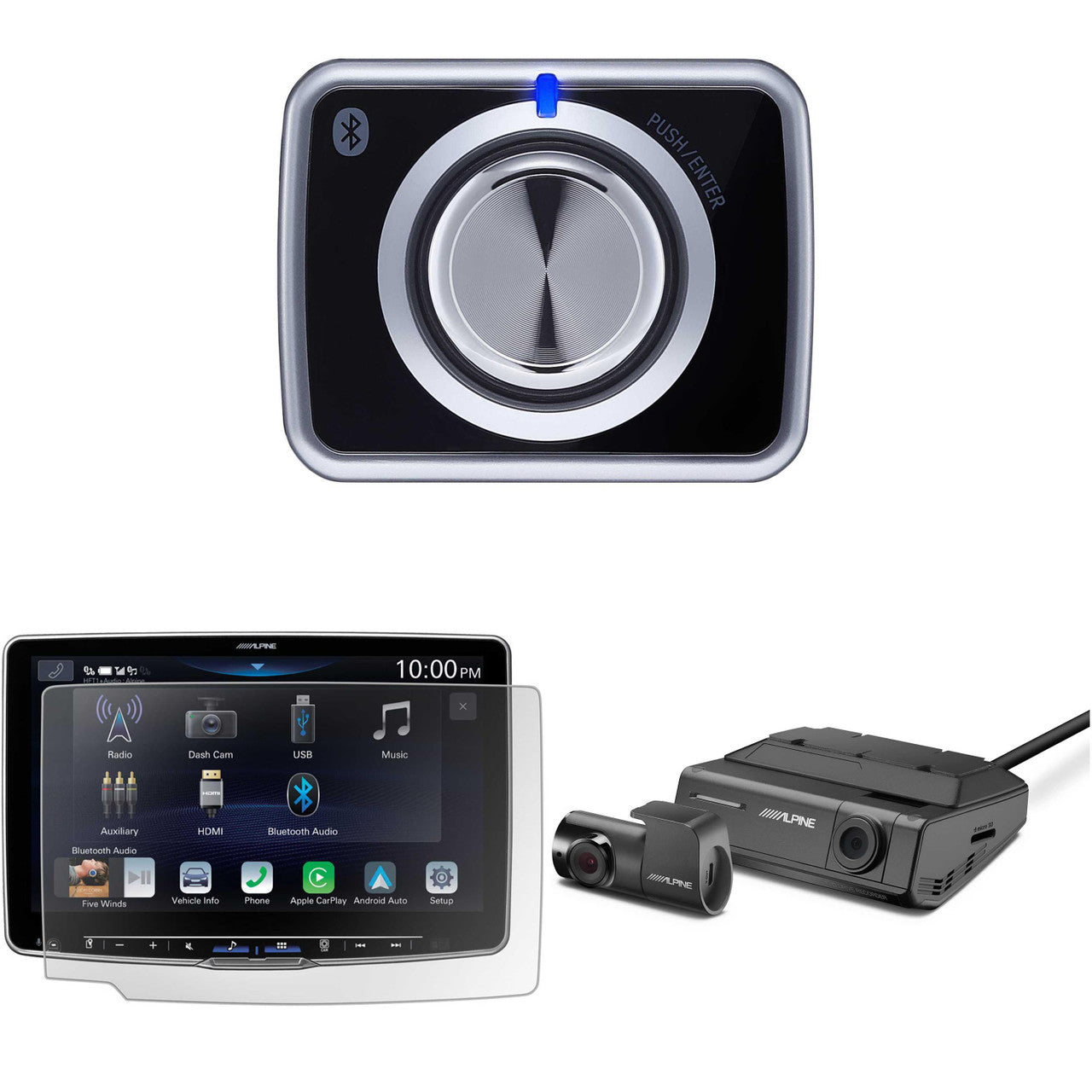 Alpine KAE-HF11DA Screen Protector for iLX-F511 & RUX-H02 Bass Knob & DVR-C320R Premium 1080P Night Vision Dash Camera Bundle