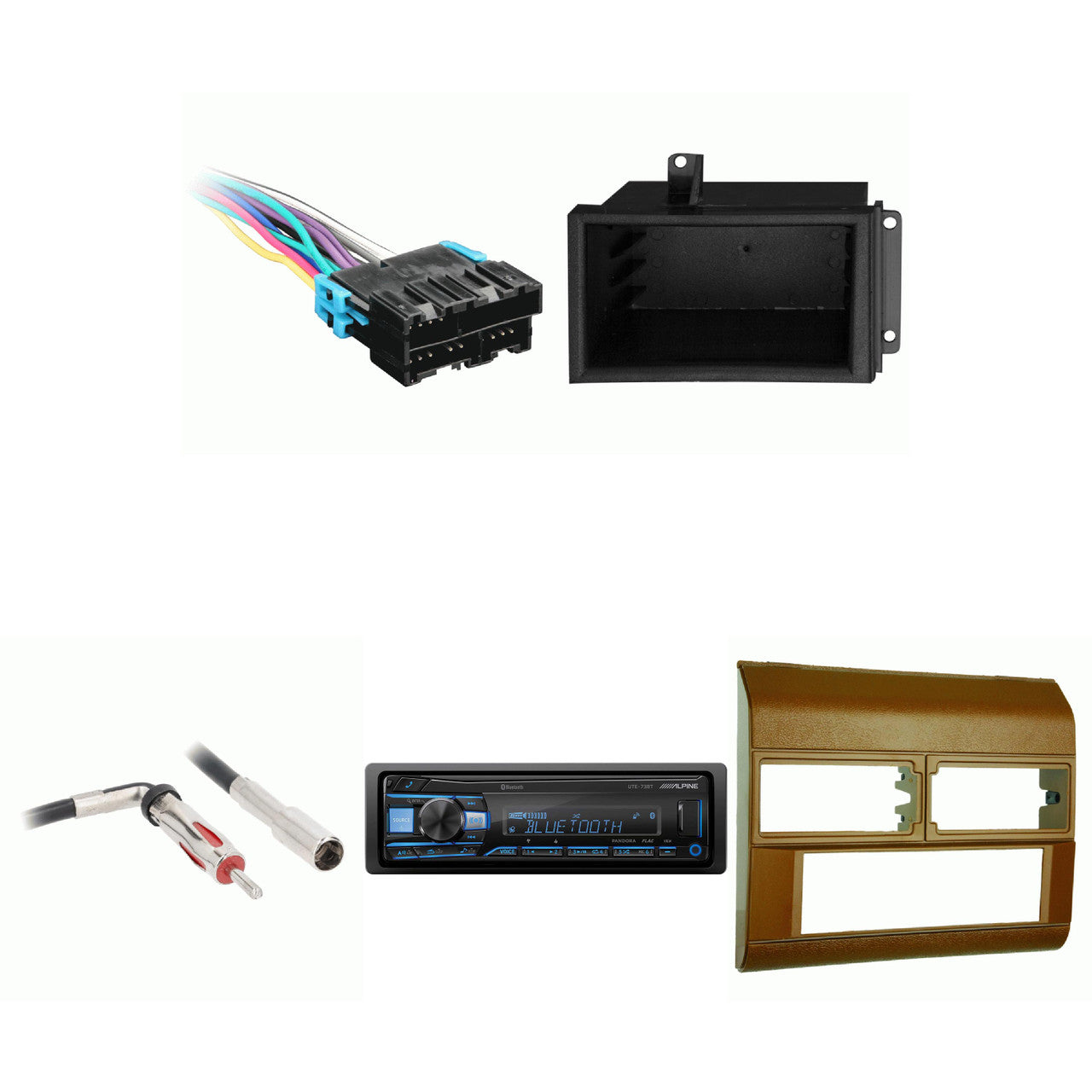 Alpine UTE-73BT Single Din Radio Bundle Brown Dash includes Radio pocket Compatible with Chevrolet GMC CK Truck 88-94