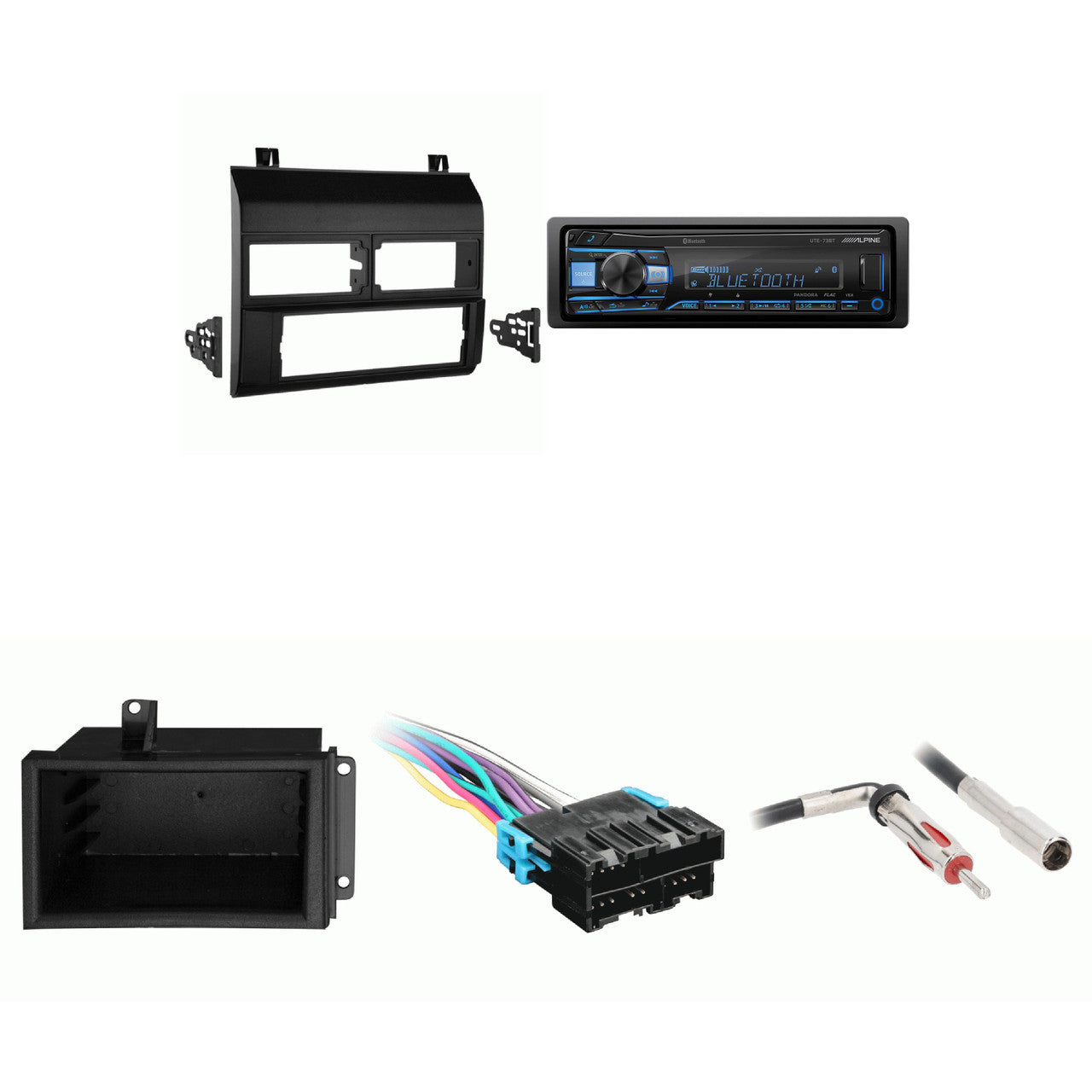 Alpine UTE-73BT Single Din Radio Bundle Black Dash includes Radio pocket Compatible with Chevrolet GMC CK Truck 88-94