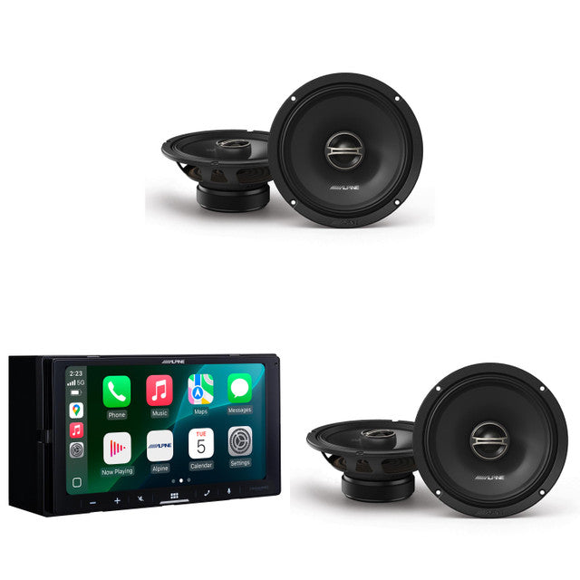 Alpine iLX-W770 Digital Multimedia Receiver with Wireless CarPlay and Android Auto Compatibility w/ (2) DM-65-G 6.5