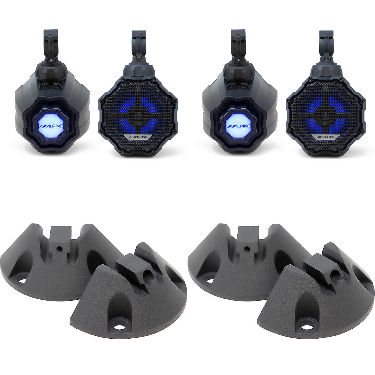 Alpine (2 pair ) SPV-65RGB-CAN 6.5” Cage-Mounted Universal Weather-Resistant Coaxial RGB LED Speaker Pods w/ KTE-65CAN-SM Surface Mounts