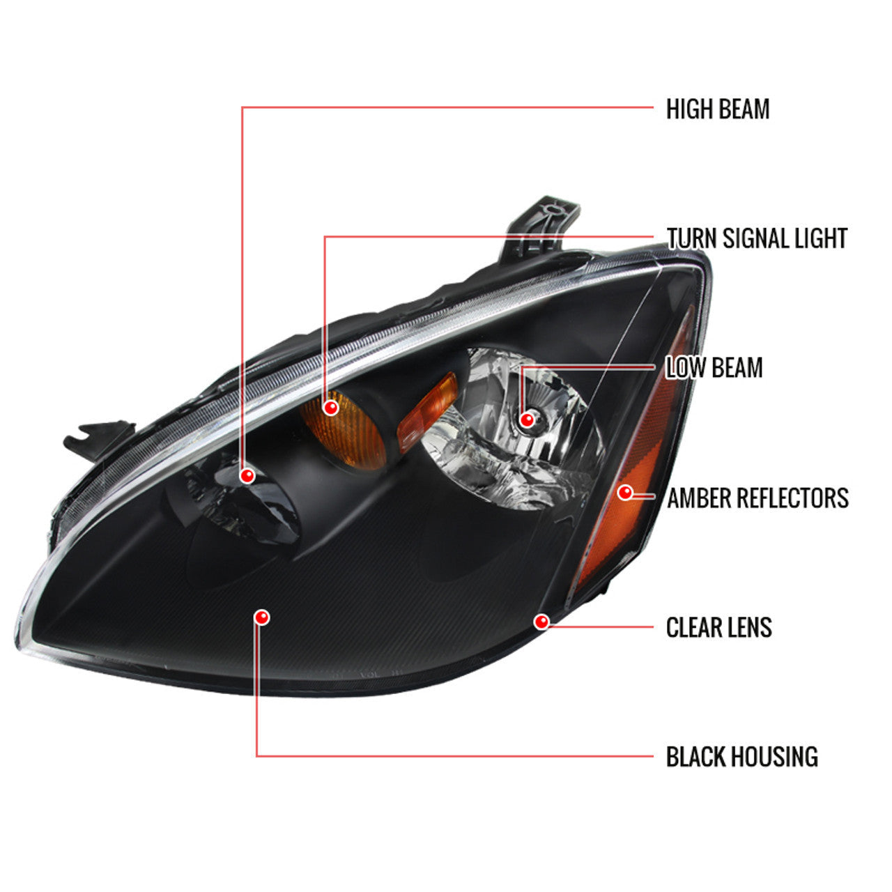 Spec-D 02-04 Nissan Altima Headlights Crystal Matte Black/Clear Amber