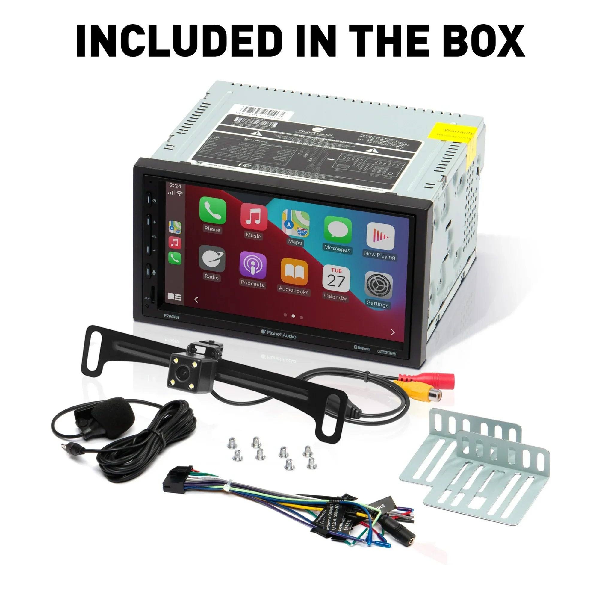 Planet Audio P70CPA-C Car Stereo - Apple CarPlay, Android Auto, Double Din, 7 Inch Touchscreen, Bluetooth, No CD DVD Player, AM/FM Radio Receiver, Backup Camera