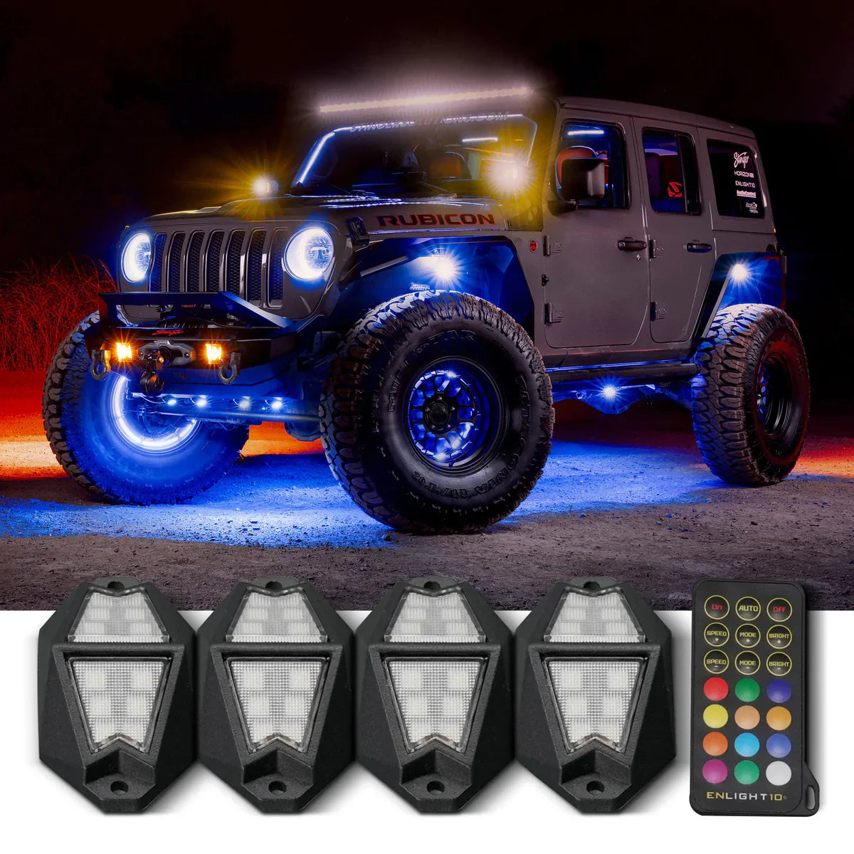 Stinger 4-Pc RGB Dynamic Rock Light Kit w/Bluetooth Remote & On/Off Switch - ENLIGHT10 App Compatible