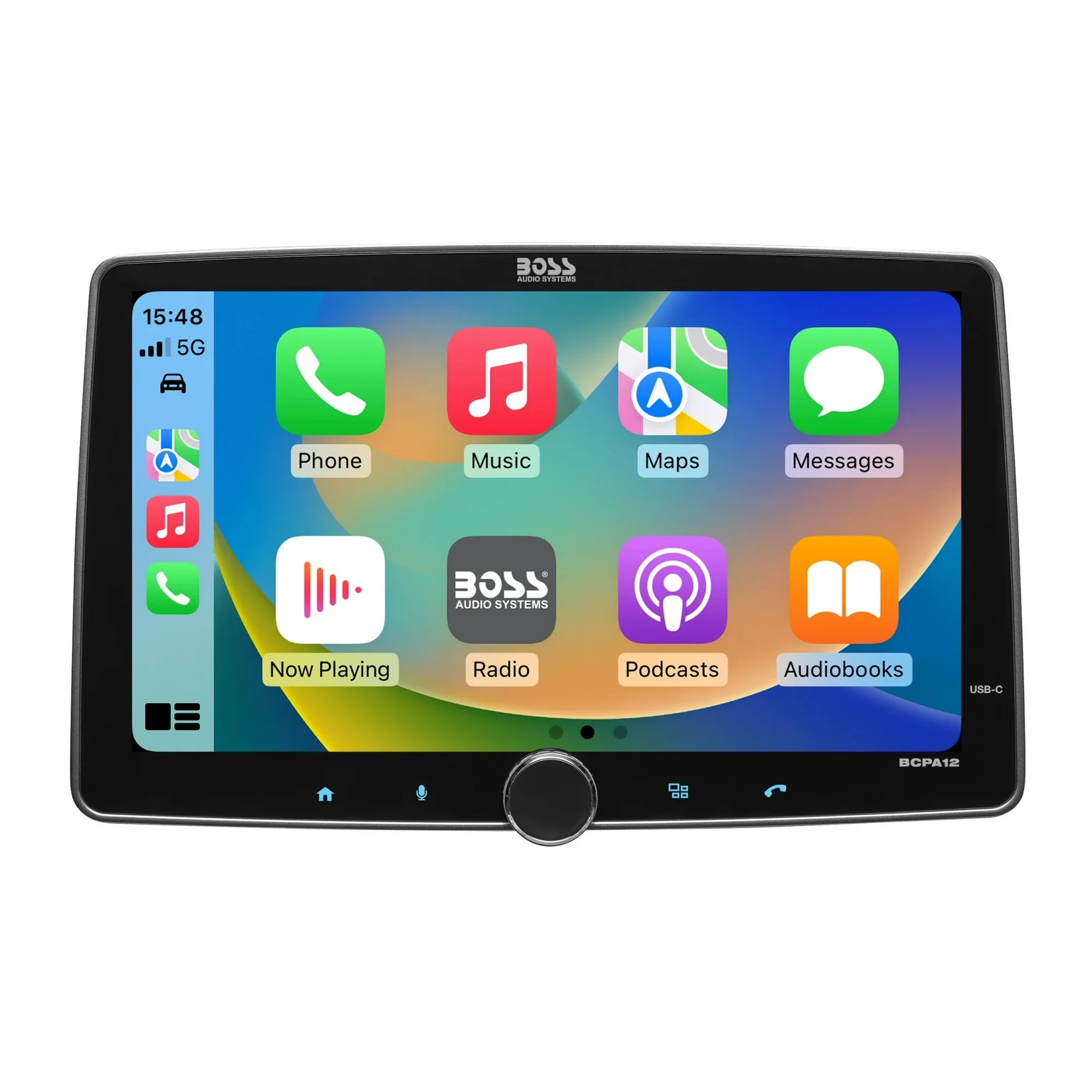 BOSS Audio Systems BCPA12 Car Stereo - Apple CarPlay, Android Auto, Single Din, 12 Inch Touchscreen, Bluetooth, No DVD CD Player, AM/FM Radio Receiver, Multicolor Illumination