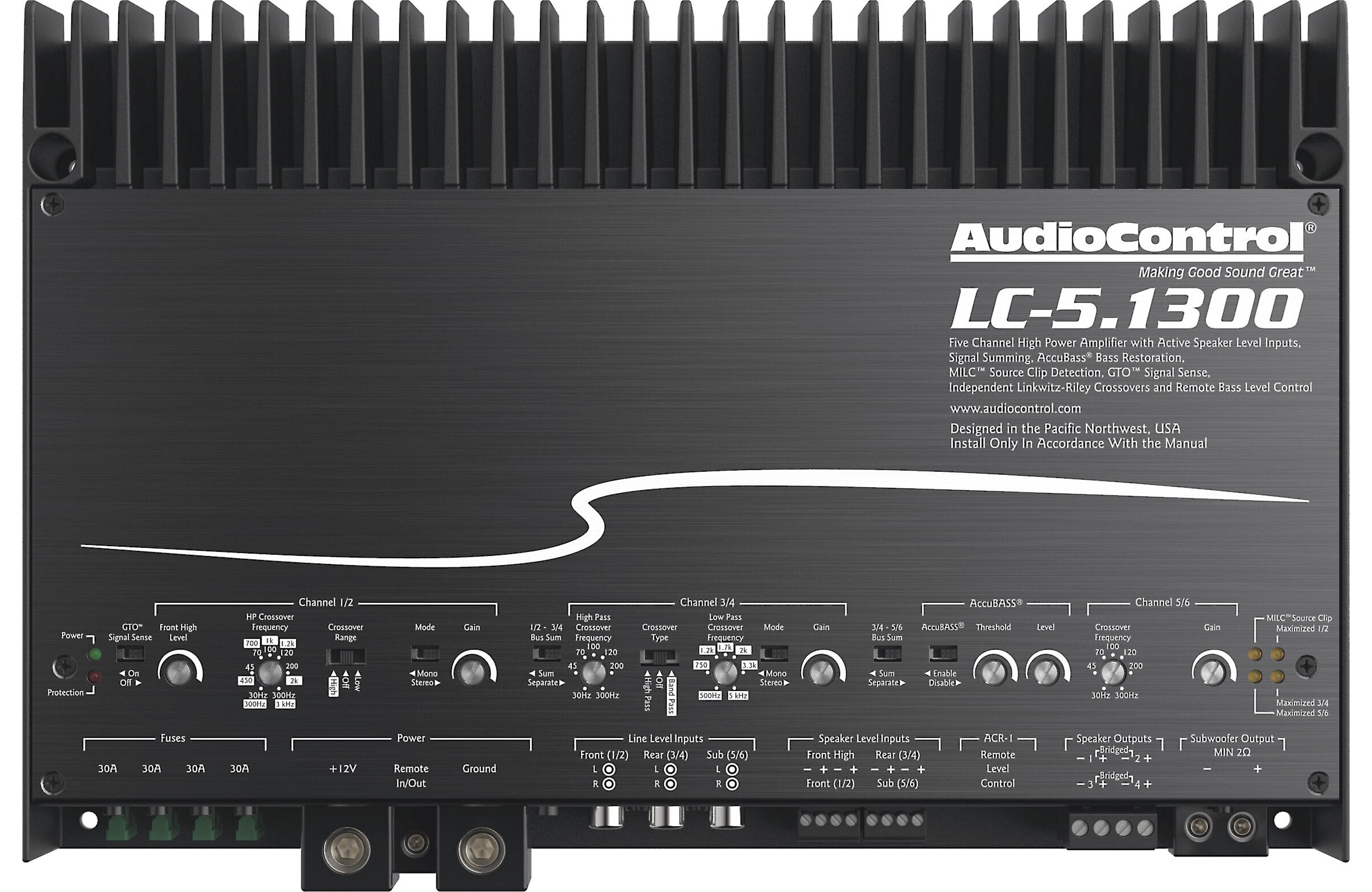AudioControl LC-5.1300 5-channel car amplifier — 100 watts RMS x 4 at 4 ohms + 500 watts RMS