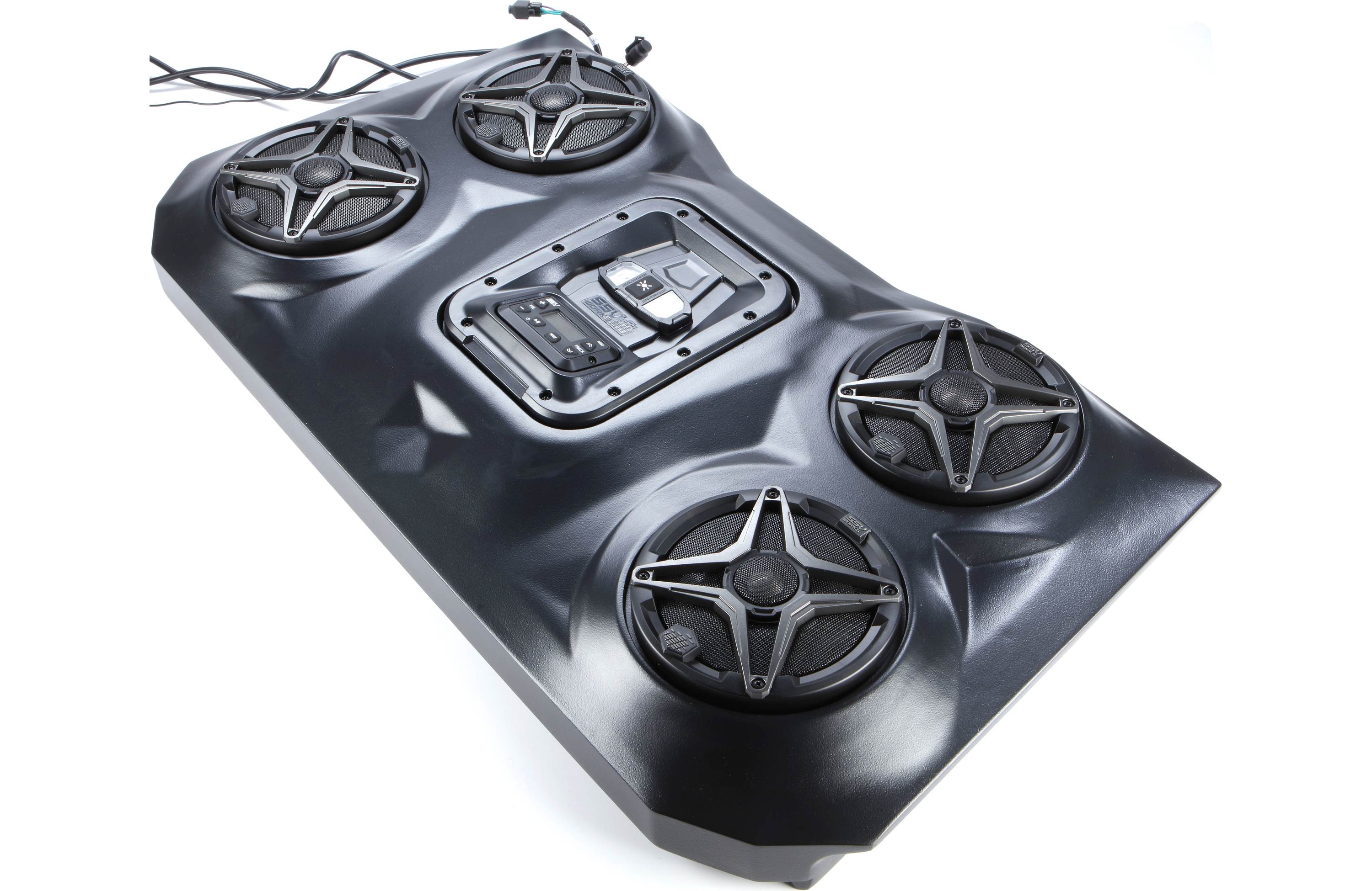 SSV Works 170-WP3-RZ3O4A Custom-fit overhead soundbar with a digital media receiver and four WP-A6 speakers — designed to fit in select Polaris RZR 2-seaters