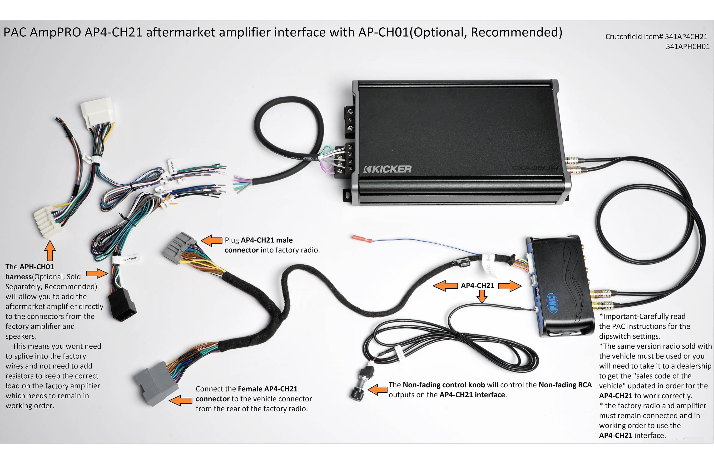 PAC AmpPRO AP4-CH21 Aftermarket Amplifier Interface in select 2007-2016 Chrysler-made vehicles