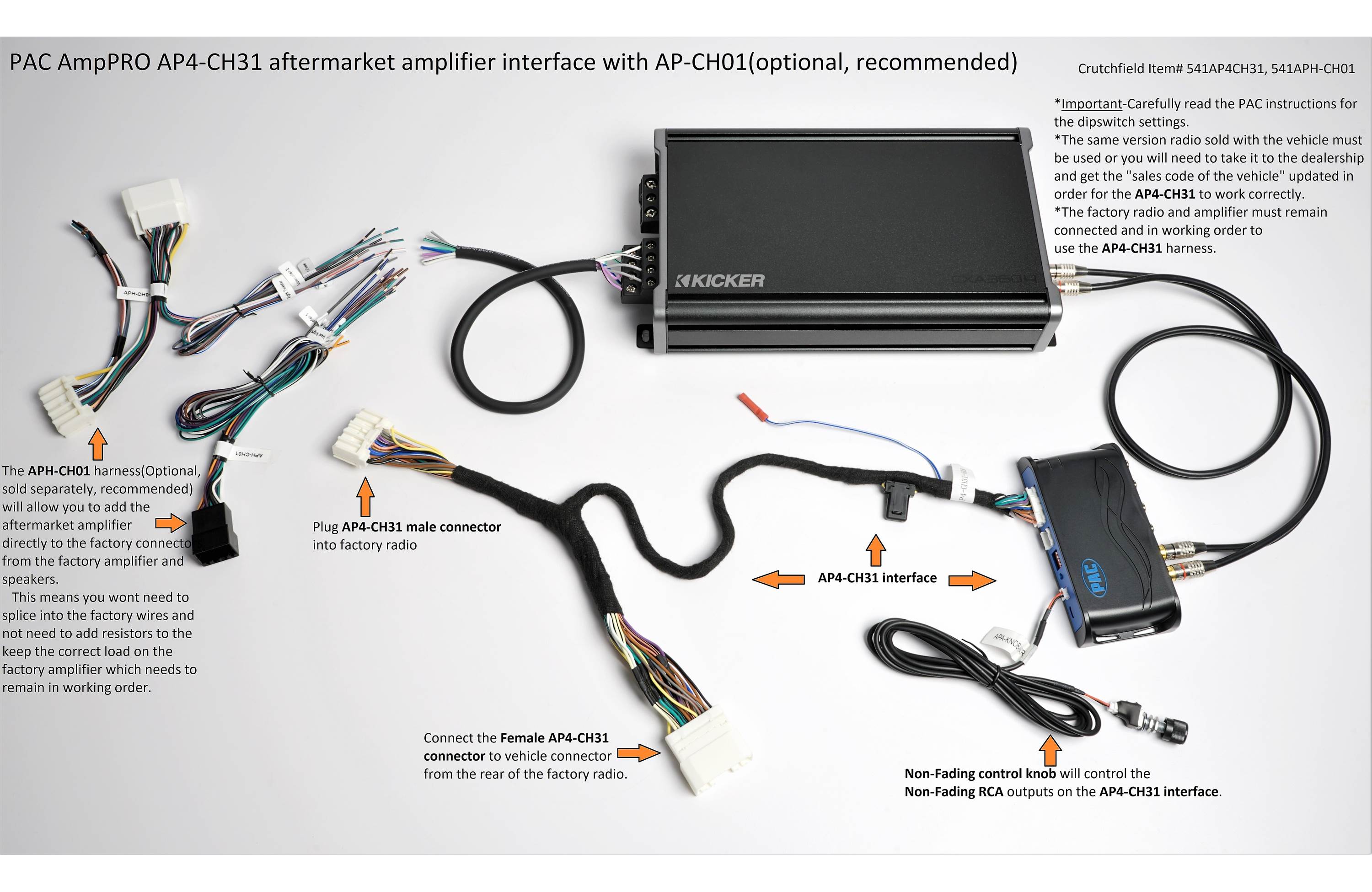 PAC AmpPRO AP4-CH31 Aftermarket Amplifier Interface in select 2010-up Chrysler-made vehicles