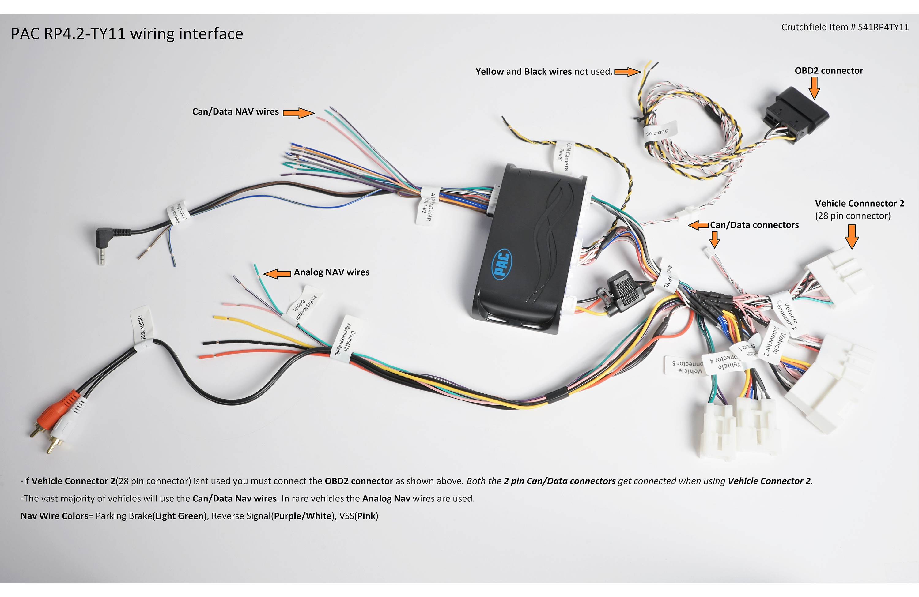 PAC RP4.2-TY11 Wiring Interface in select 2005-19 Toyota, Lexus, and Scion vehicles