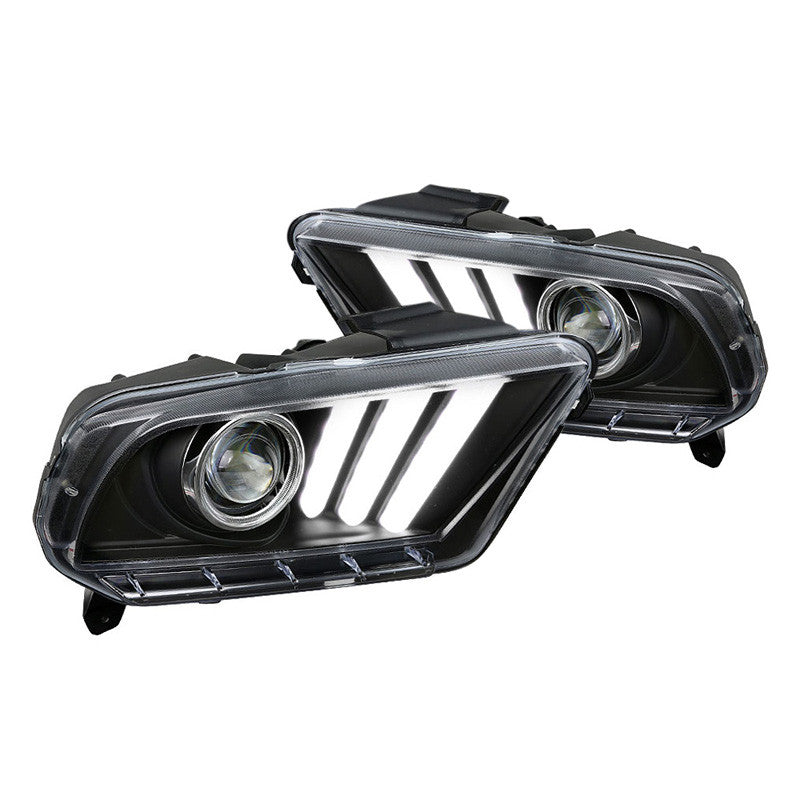 Spec-D 10-14 Ford Mustang Projector Black SEQ LED Bar Headlights