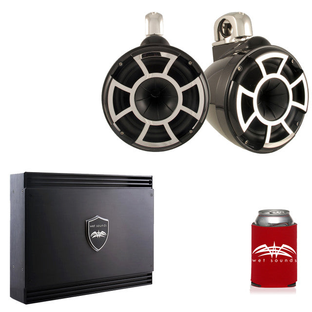 Wet Sounds REV10B-FC Black REV 10 Fixed Clamp Tower Speakers with Wet Sounds SD2 1250 Watt 2-channel Amplifier