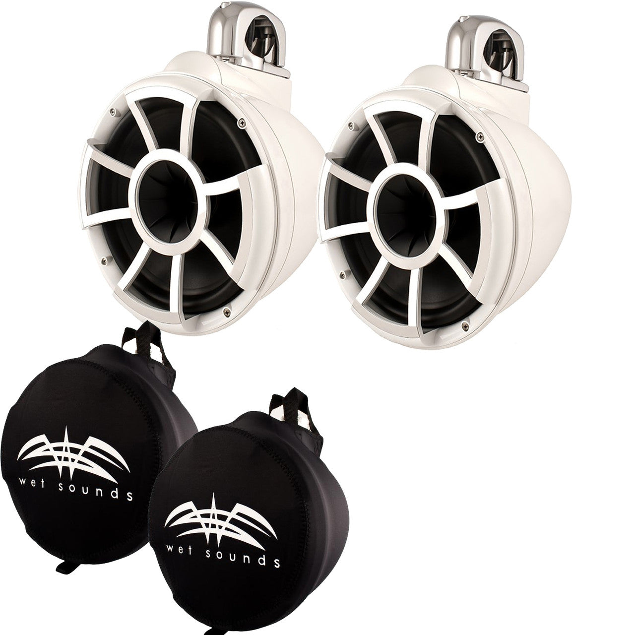 Wet Sounds REV 10 Fixed Clamp Tower Speakers with Wet Sounds Suitz speaker Covers - White