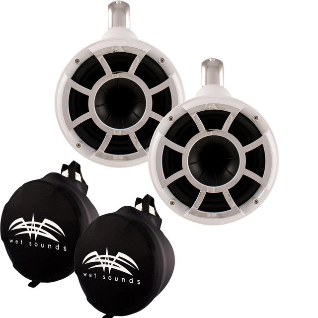 Wet Sounds REV 8 Fixed Clamp Tower Speakers with Wet Sounds Suitz speaker Covers - White