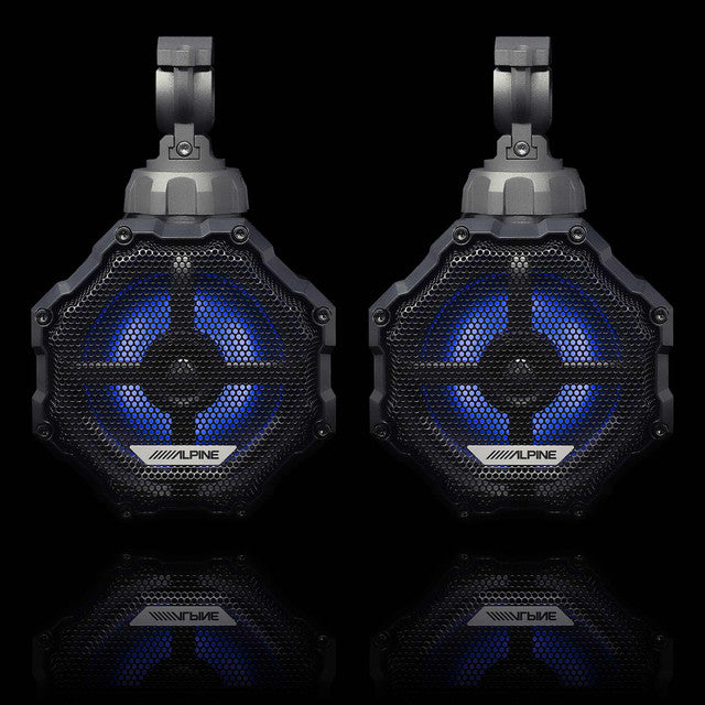 Alpine (2 pair ) SPV-65RGB-CAN 6.5” Cage-Mounted Universal Weather-Resistant Coaxial RGB LED Speaker Pods w/ KTE-65CAN-SM Surface Mounts & UTE-73BT Source Unit