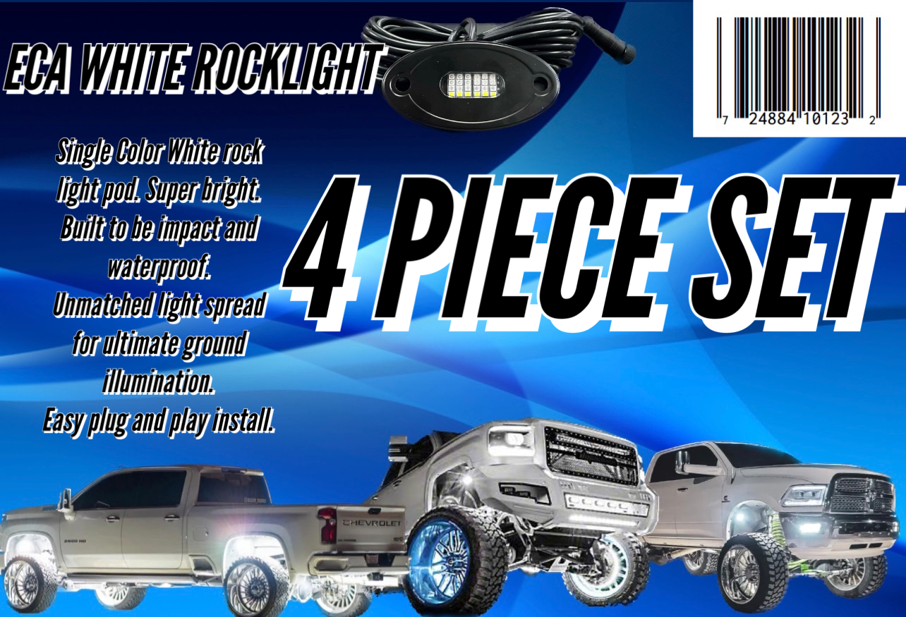 ECA LED Premium 4 Piece White Rock Lights with Bluetooth. Made for OFF-Road Extreme Rugged Conditions