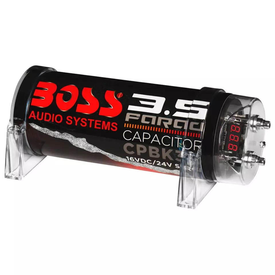 Boss Audio CPBK3.5 3.5 Farad Capacitor w/ Digital Volt Display 16VDC/24V Surge