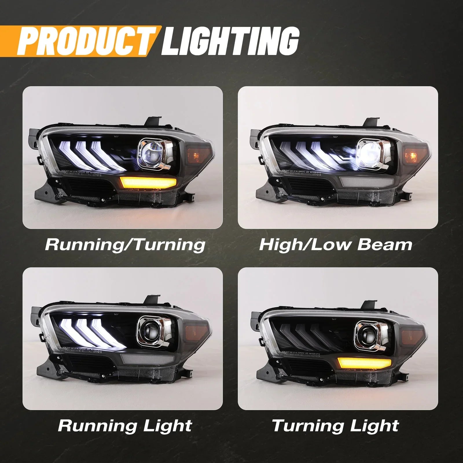 Winjet 2016-2023 Toyota Tacoma DRL Head Lights - Glossy Black/Clear
