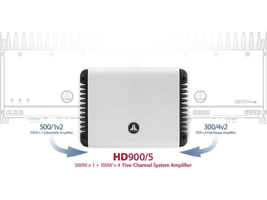 JL Audio HD Series HD900/5 5-channel car amplifier — 100 watts RMS x 4 at 4 ohms + 500 watts RMS x 1