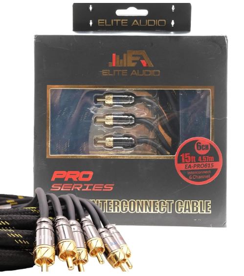 Elite Audio 6-Channel RCA Cable – 15ft OFC Twisted Pair with Noise Reduction and Shielded Armor