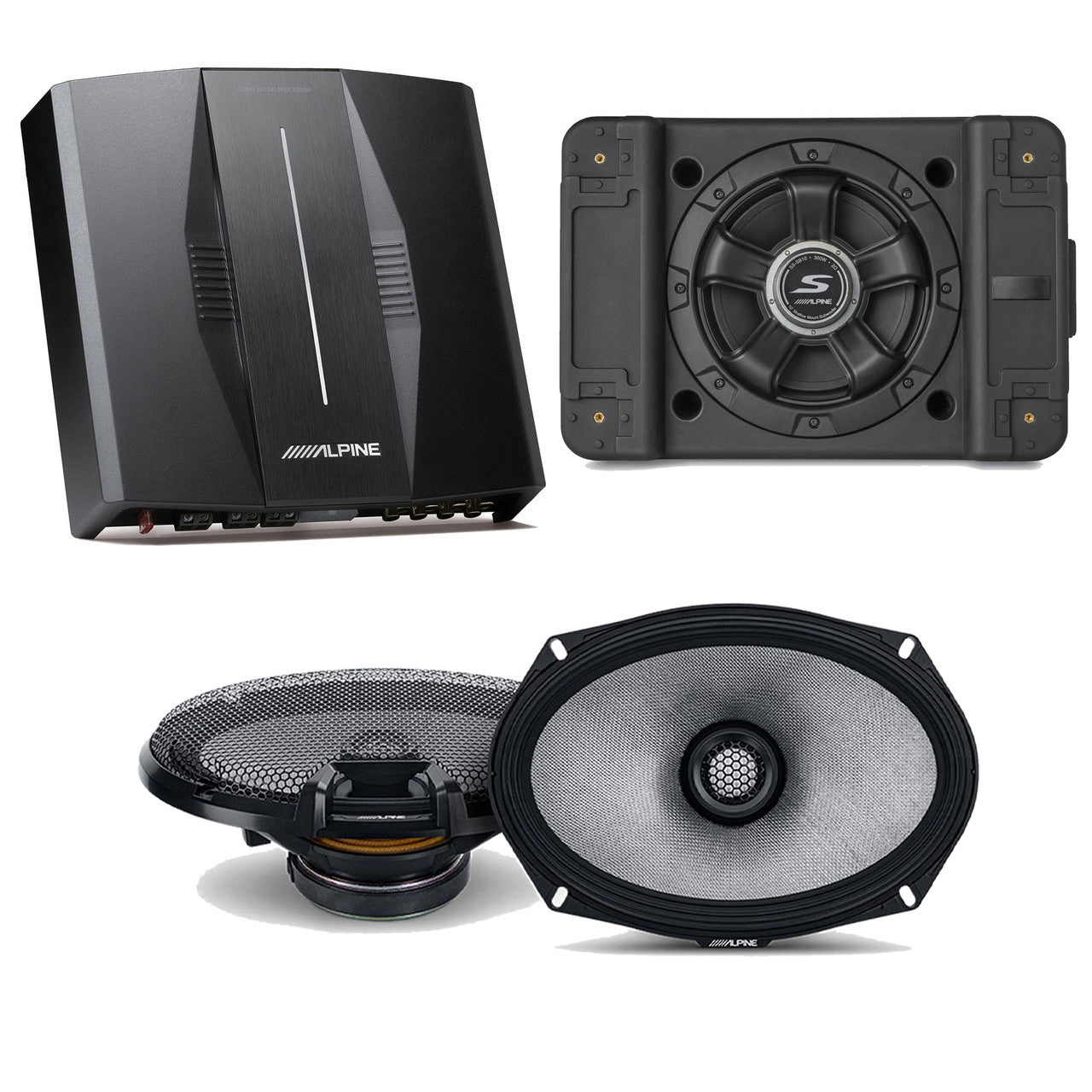 Alpine PXE-C80-88 OPTIM8 8-Channel Hi-Res Digital Sound Processor Amplifier w/ SS-SB10 Subwoofer, R2-S69 Bundle